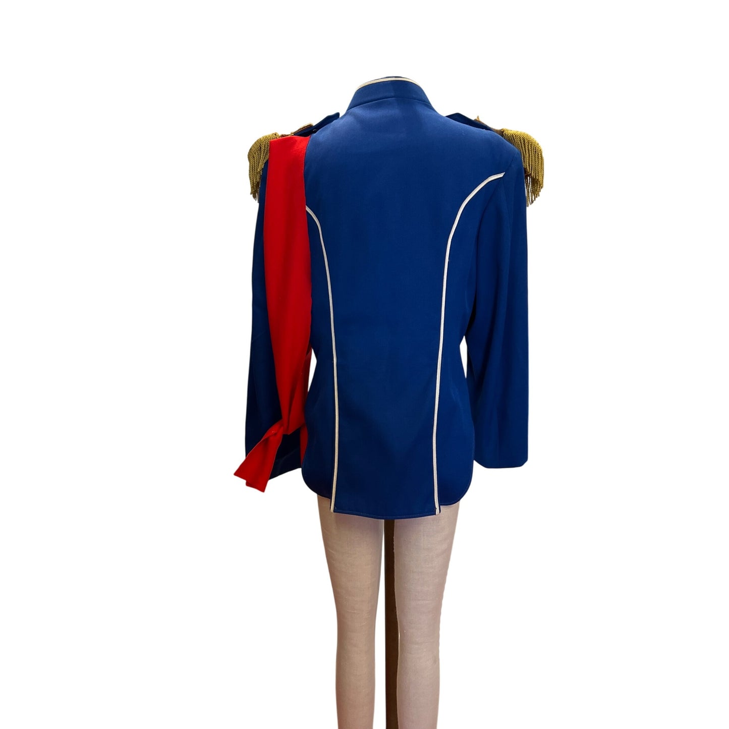 Vintage Stanbury Uniforms Blue Red Military-Inspired Jacket W/ Gold Tassels Crestline Detail Double-Breasted Buttons