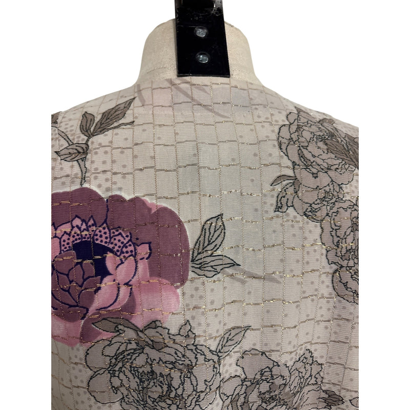 Vintage Handmade Floral Two-Piece Dress and Jacket Set With Gold-Tone Buckle Belt Pink Beige Floral Pattern Fundraiser Sustainable Fashion