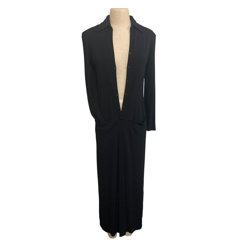 Vintage J.Jill Black Button-Up Long Button Down Shirt Dress With Collar LBD, Fundraiser for Sustainable Fashion Education Program