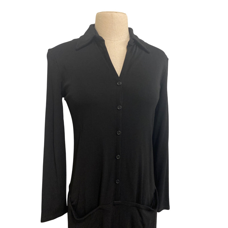 Vintage J.Jill Black Button-Up Long Button Down Shirt Dress With Collar LBD, Fundraiser for Sustainable Fashion Education Program