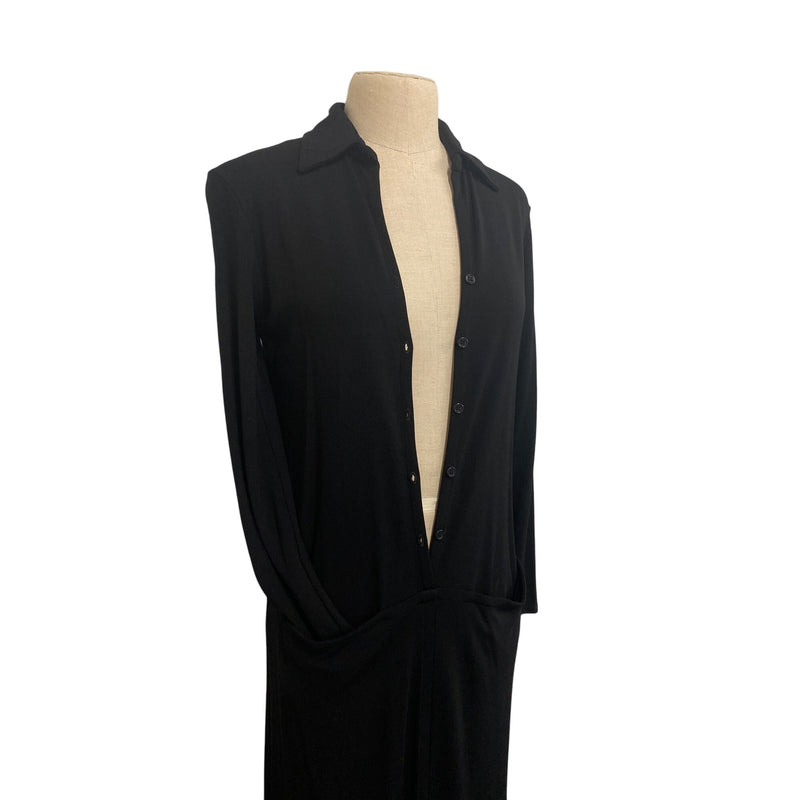 Vintage J.Jill Black Button-Up Long Button Down Shirt Dress With Collar LBD, Fundraiser for Sustainable Fashion Education Program