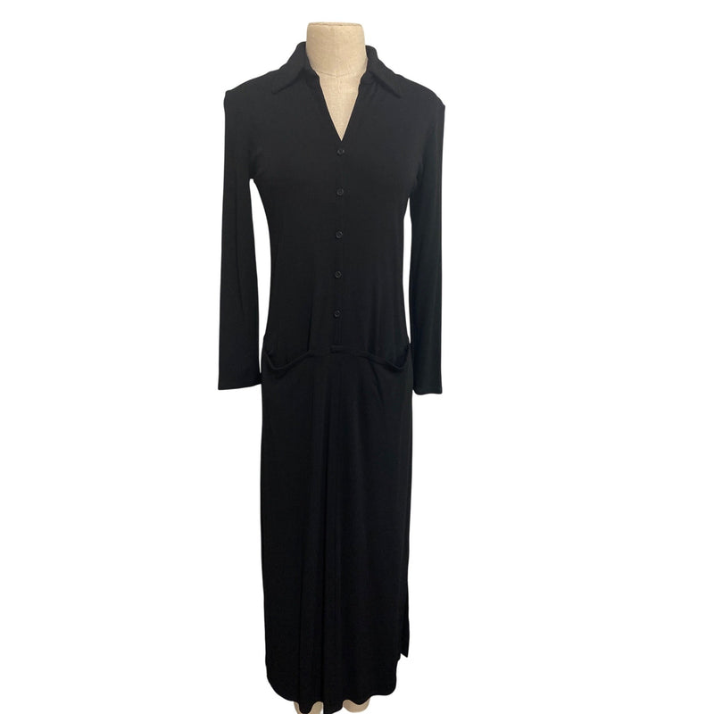 Vintage J.Jill Black Button-Up Long Button Down Shirt Dress With Collar LBD, Fundraiser for Sustainable Fashion Education Program