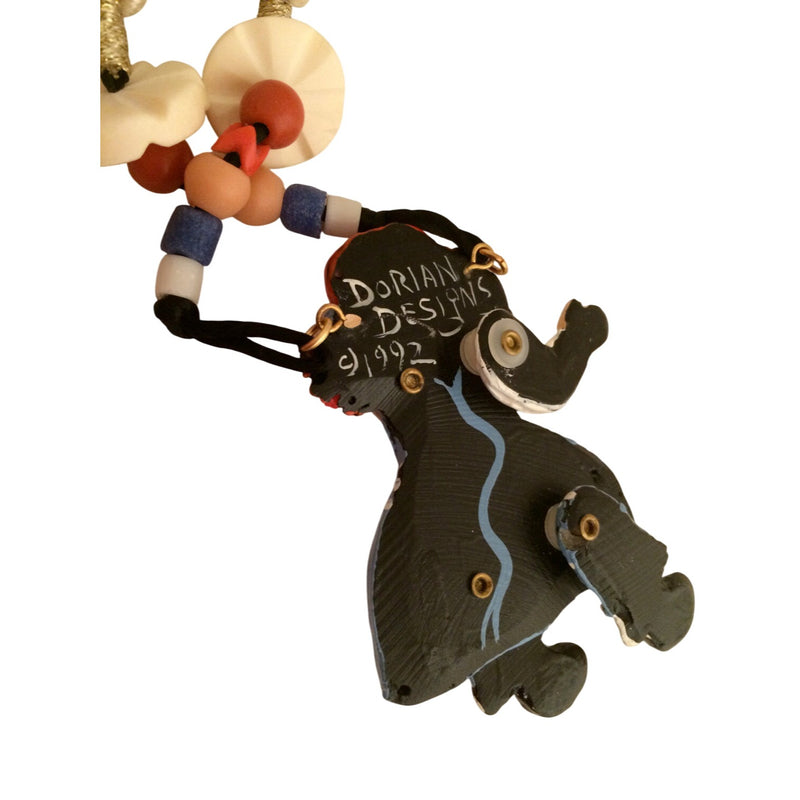 Rare 1992 Signed Dorian Designs Hand-Painted Articulated Raggedy Ann Necklace Hand-Carved Studio Art Fundraiser Supports Sustainable Fashion