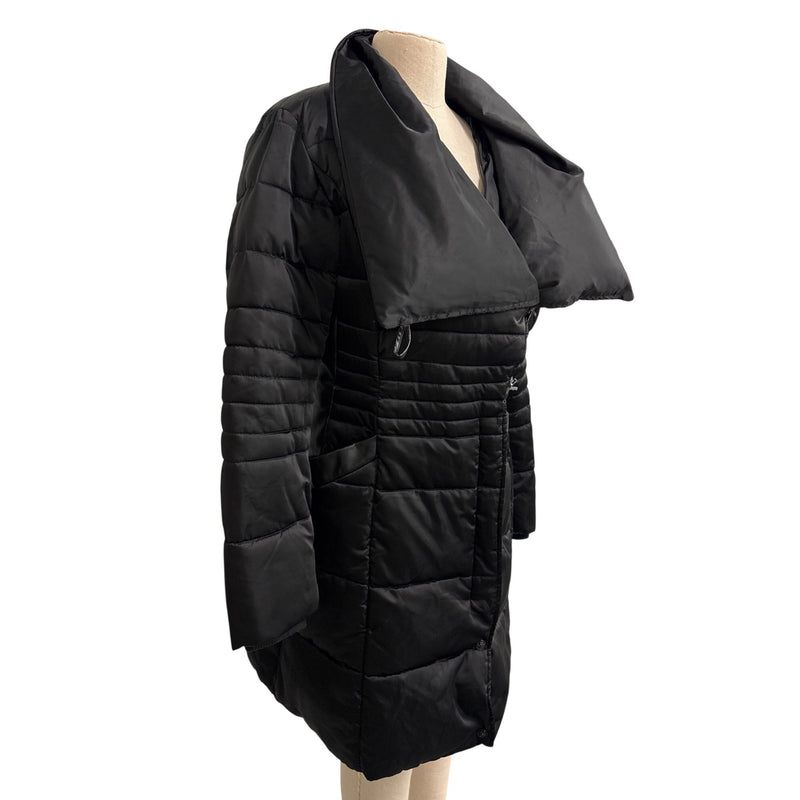 Nanette Lepore Black Quilted Puffer Coat With Oversized Collar and Button Closures Womens L