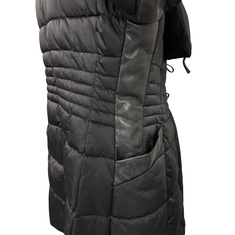 Nanette Lepore Black Quilted Puffer Coat With Oversized Collar and Button Closures Womens L
