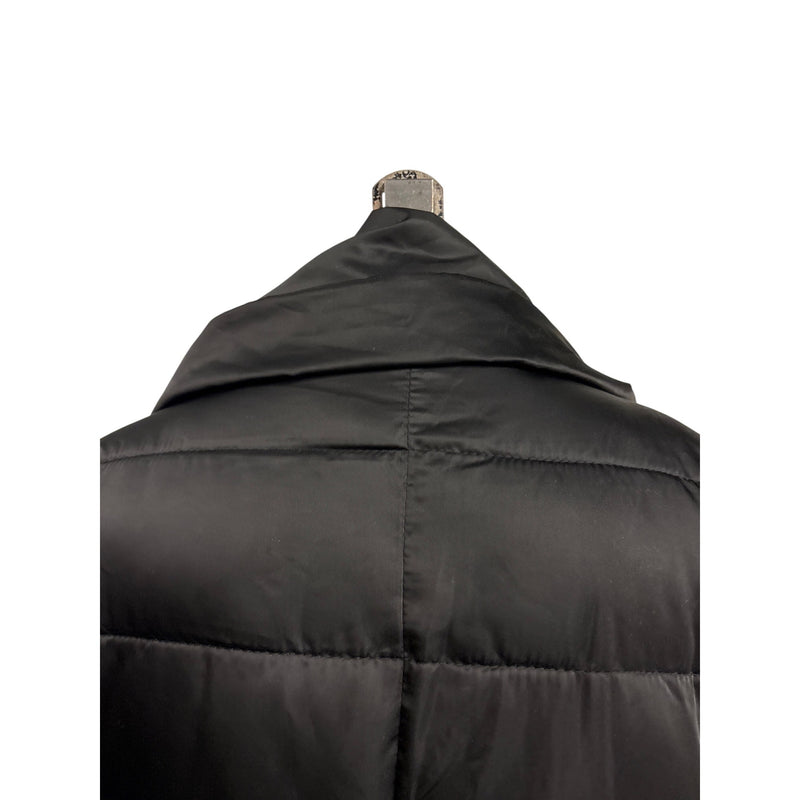 Nanette Lepore Black Quilted Puffer Coat With Oversized Collar and Button Closures Womens L