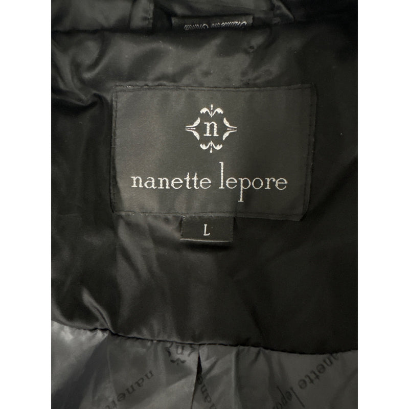 Nanette Lepore Black Quilted Puffer Coat With Oversized Collar and Button Closures Womens L