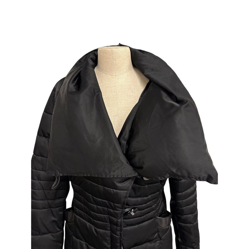 Nanette Lepore Black Quilted Puffer Coat With Oversized Collar and Button Closures Womens L