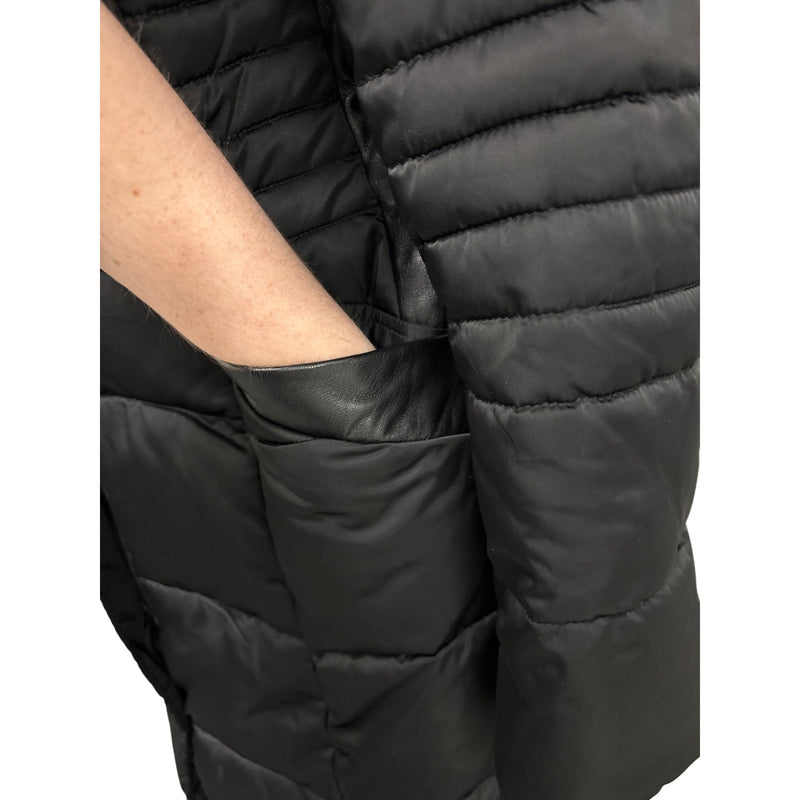 Nanette Lepore Black Quilted Puffer Coat With Oversized Collar and Button Closures Womens L