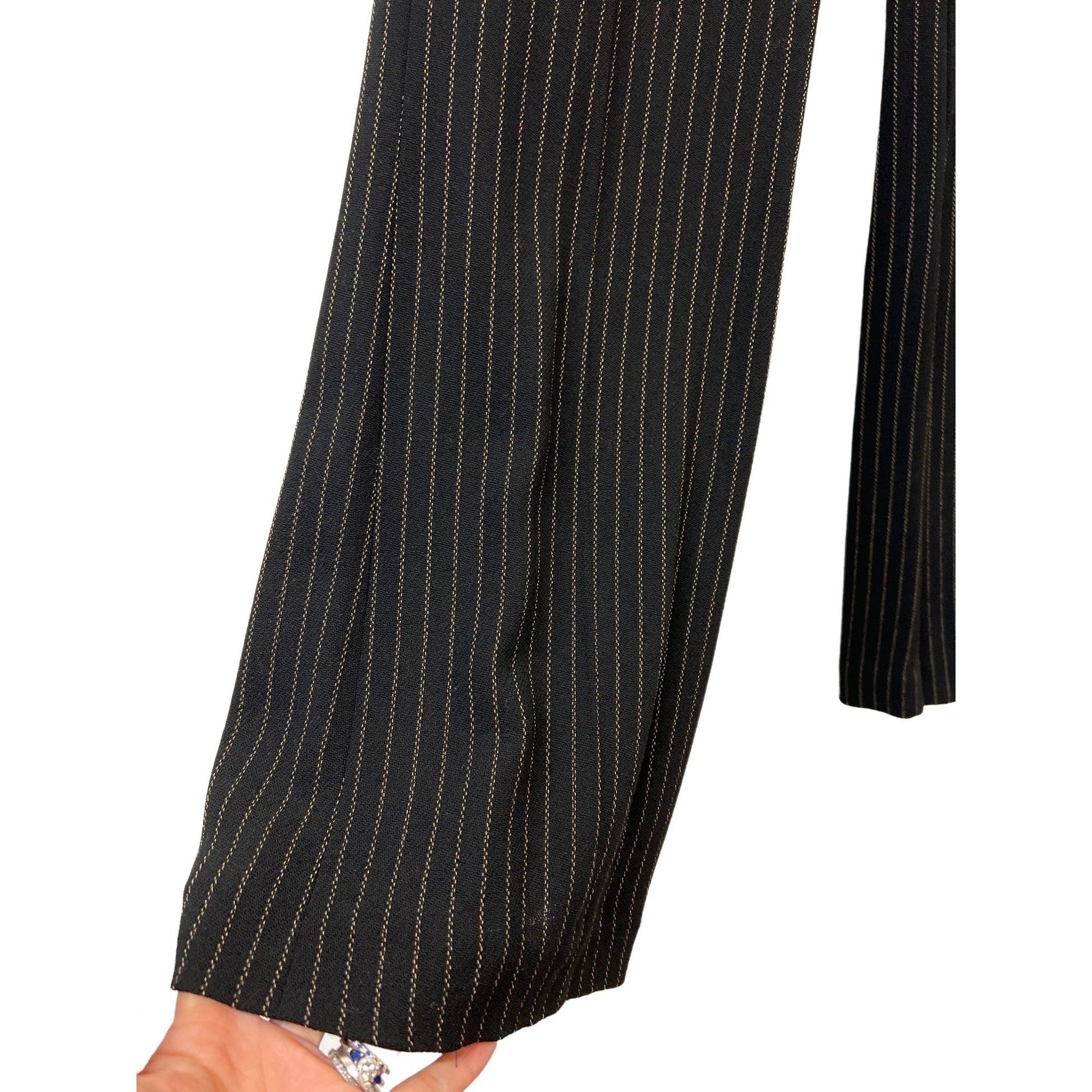 Oscar de la Renta Pinstripe Suit Black Beige Powerful Executive Size 2