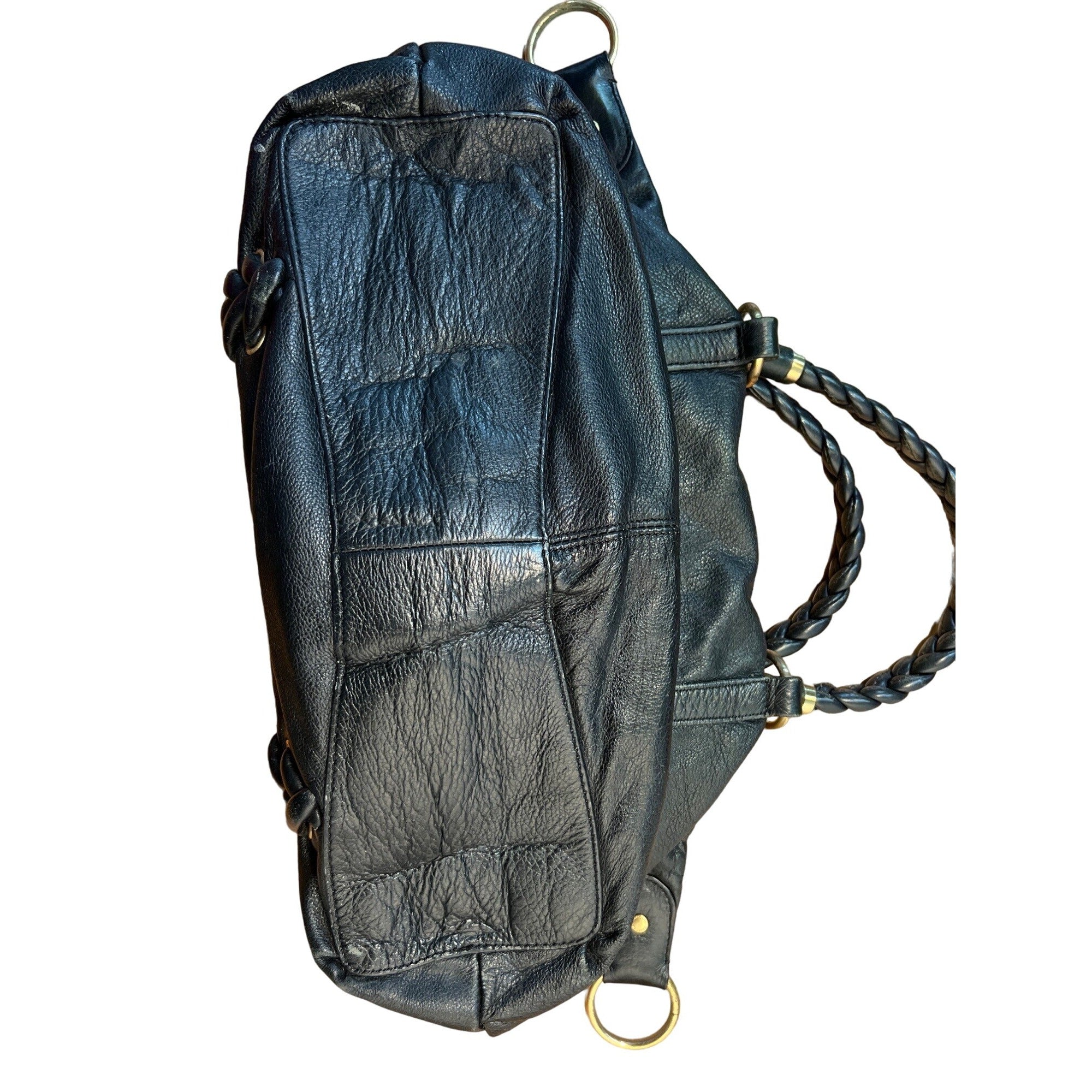Tahari Handbag Black Leather Satchel Carryall Bag