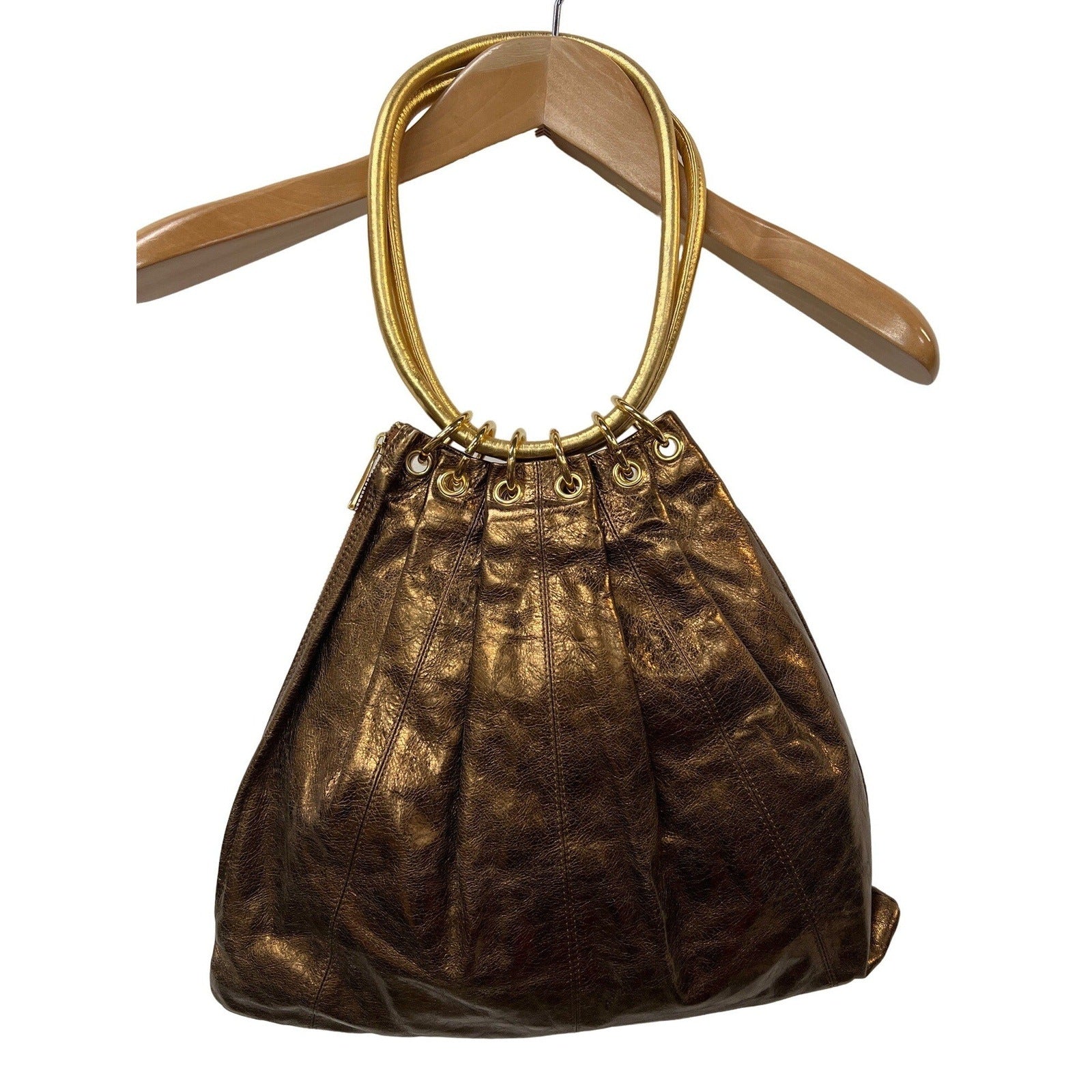 Trina Turk Gold Metallic Leather Handbag Shoulder Bag