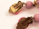 Retro Pink Dangling Clip-On Earrings - Golden Cage Detailing from Hong Kong