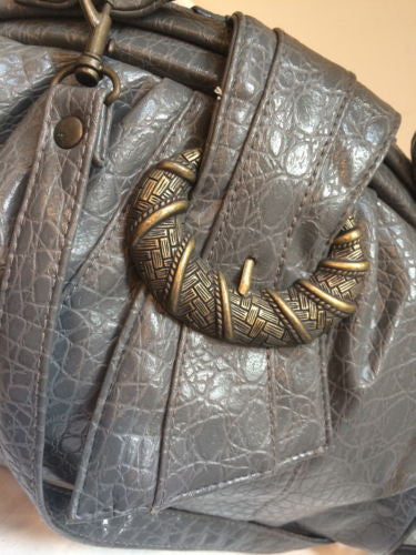 Rivage Vintage Bag Gray Faux Leather Snakeskin Satchel Handbag Shoulder Strap Crossbody