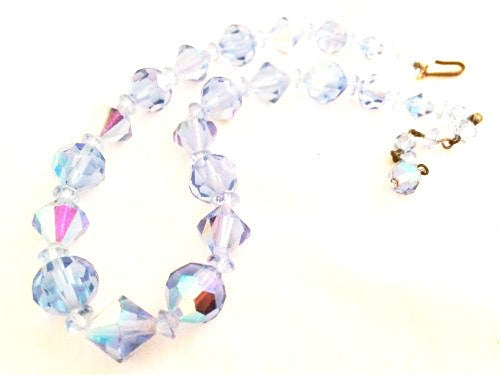 Blue Choker Necklace Crystal Glass Beaded Necklace Vintage Jewelry