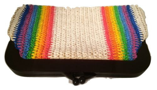 mci white raffis primary colors rainbow Clutch Rootbeer Plastic Handle Vintage