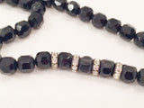 Black Glass Beads Rondelle Rhinestones Choker Necklace Vintage Jewelry