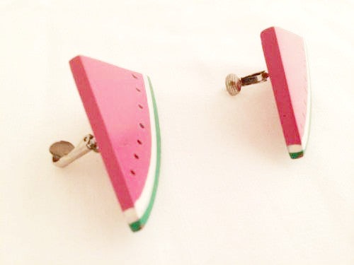 Vintage Watermelon Figural Earrings - Bright and Whimsical Statement Jewelry