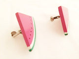 Vintage Watermelon Figural Earrings - Bright and Whimsical Statement Jewelry