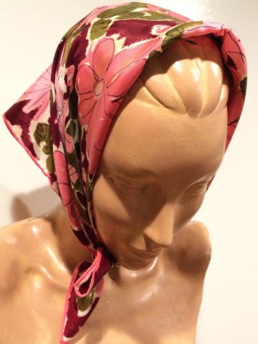 Vera Vintage Scarf Floral Pink Green Accessory