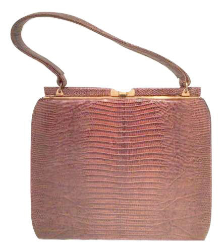 Atkins Vintage Bag Brown Lizard Rigid Purse Leather Handbag Accessories