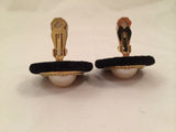 Black Suede Golden Pearl Clip on Earrings