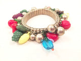 Fruit Salad Vintage Jewelry Silver Accordion Bangle Bracelet Plastic Beads