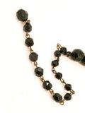 Black Glass Beads Rondelle Rhinestones Choker Necklace Vintage Jewelry