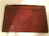 Bohemian Floral Etched Large Leather Clutch Bag Vintage Accessories