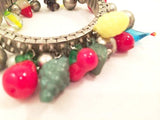 Fruit Salad Vintage Jewelry Silver Accordion Bangle Bracelet Plastic Beads