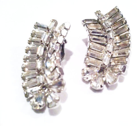 Kramer of NY Baguette Rhinestones Clip-On Earrings - Vintage Glamour from the 1950s