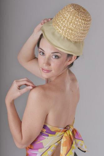 Vintage Yellow Hat Millinery Bucket Woven Straw Plastic Summer Accessory