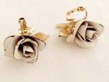 Bergere Vintage Floral Jewelry Whimsical White Enameled Flower Clip on Earrings