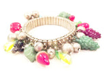 Fruit Salad Vintage Jewelry Silver Accordion Bangle Bracelet Plastic Beads