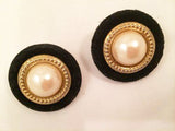 Black Suede Golden Pearl Clip on Earrings