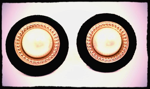 Black Suede Golden Pearl Clip on Earrings