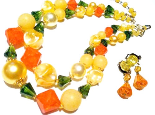 Plastic Vintage Jewelry Set 2 Necklace Earrings made in Germany