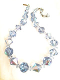 Blue Choker Necklace Crystal Glass Beaded Necklace Vintage Jewelry