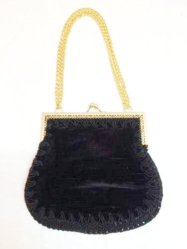Black Velour Golden Frame Purse Italian Bag Vintage Accessories