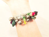 Fruit Salad Vintage Jewelry Silver Accordion Bangle Bracelet Plastic Beads