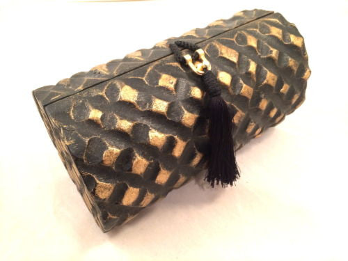 Timmy Woods of Beverly Hills Golden Blk Box Bag Crossbody Clutch Purse Handbag