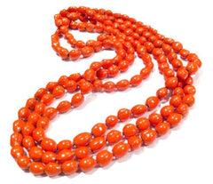 Orange Nature Seed Beads Long Necklace Handcrafted Jewelry