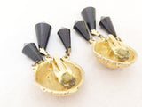 Etruscan Golden Black Dangling Crystals Clip on Earrings Vintage Jewelry ESPOSITO