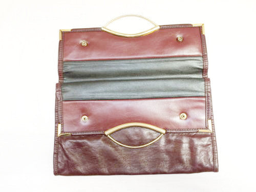 Clutch Tote Bag Burgundy Maroon Red Leather Vintage Accessories