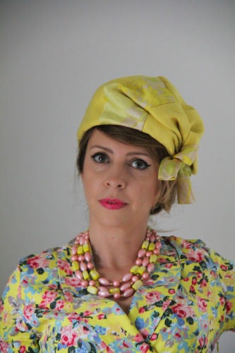 Retro Pink Yellow Beaded Necklace Vintage Plastic Jewelry