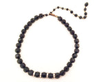 Black Glass Beads Rondelle Rhinestones Choker Necklace Vintage Jewelry