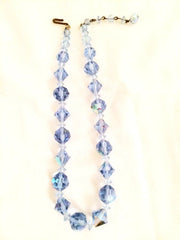 Blue Choker Necklace Crystal Glass Beaded Necklace Vintage Jewelry