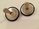 Black Suede Golden Pearl Clip on Earrings