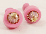 Retro Pink Dangling Clip-On Earrings - Golden Cage Detailing from Hong Kong