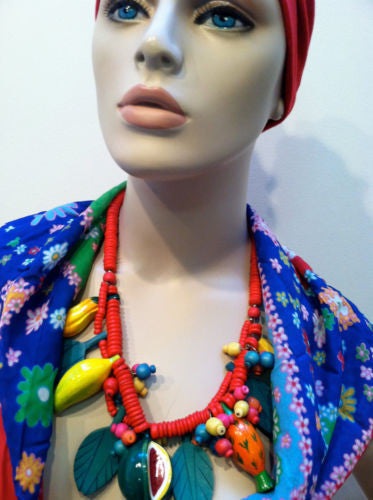 Fruit Salad Jewelry Novelty Whimsical Vintage Wooden Necklace